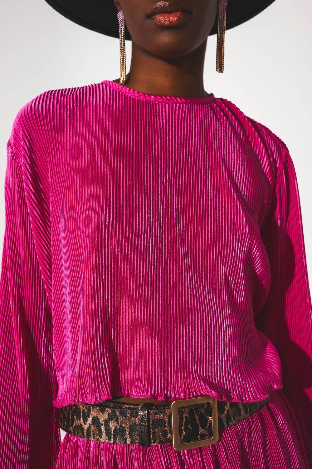 Crop-Top - FUCHSIA - plissiert