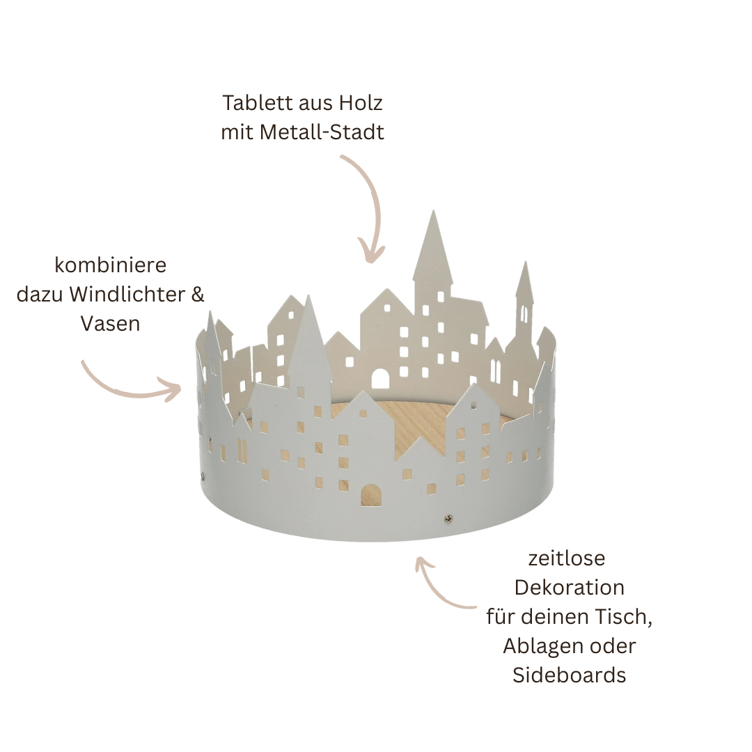 Dekotablett mit Häuserkulisse