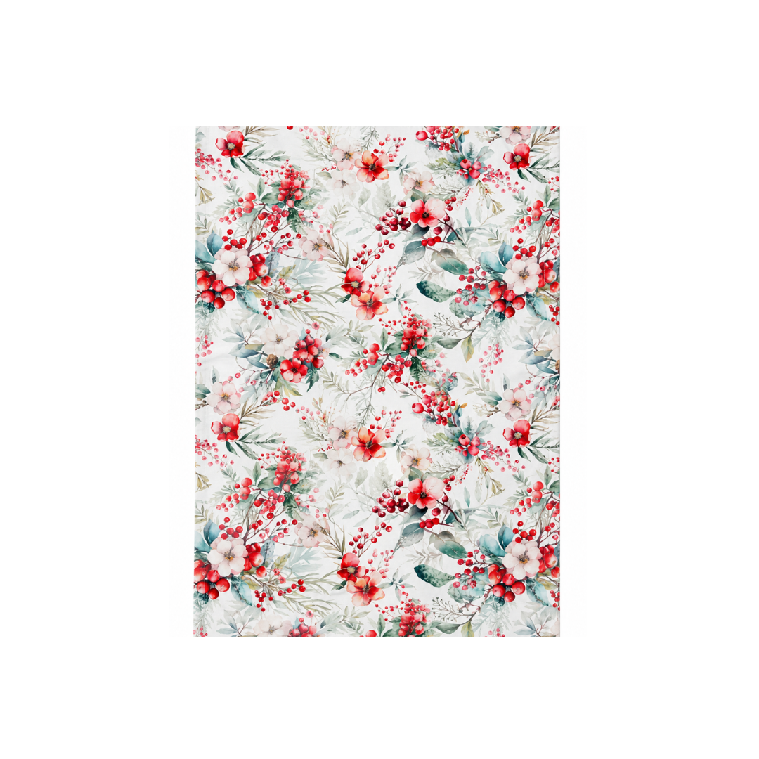 Ambiente Geschirrtuch Winter Berries aus 100 % Baumwolle mit winterlichem Design aus roten Beeren, Blüten und Blättern.