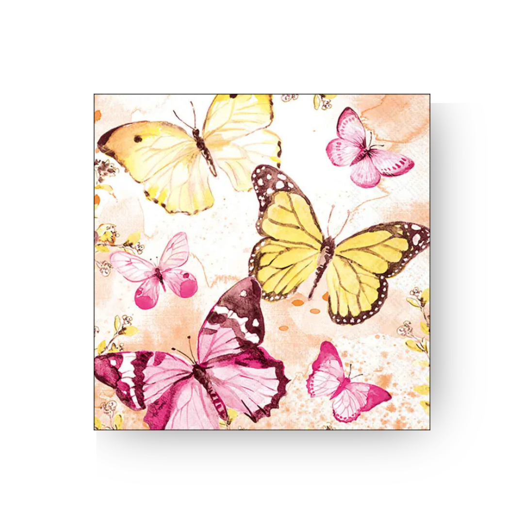 Papierserviette M - Fluttering butterflies pink