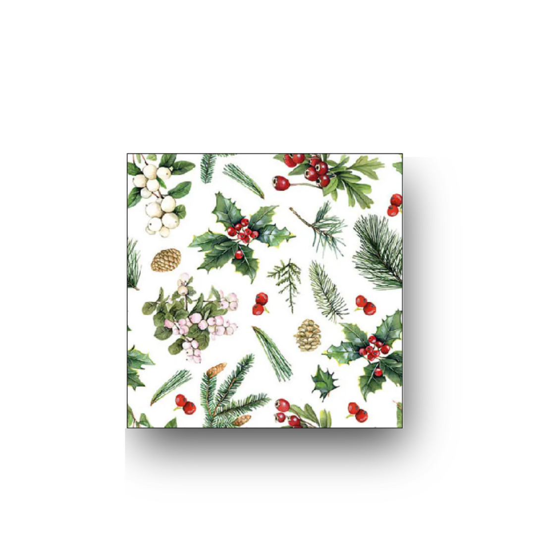 Papierserviette S • Winter greenery white