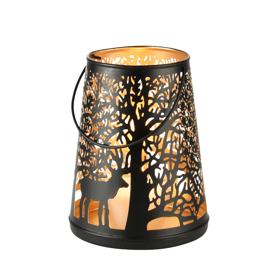 Laterne - Mysterious Hirsch - schwarz gold