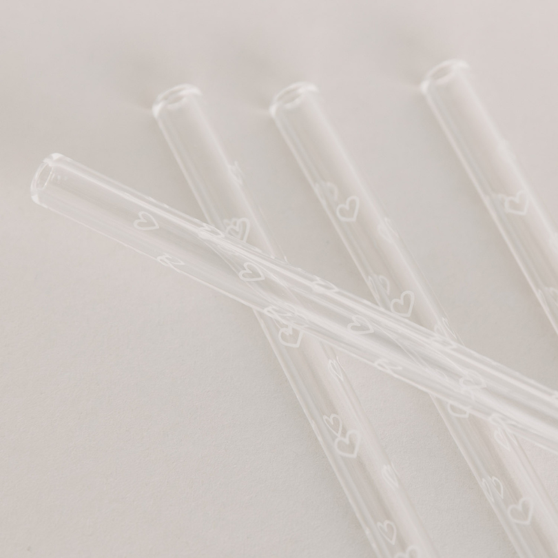 Strohhalme - Herzen weiss - 4er SET mit Bürste