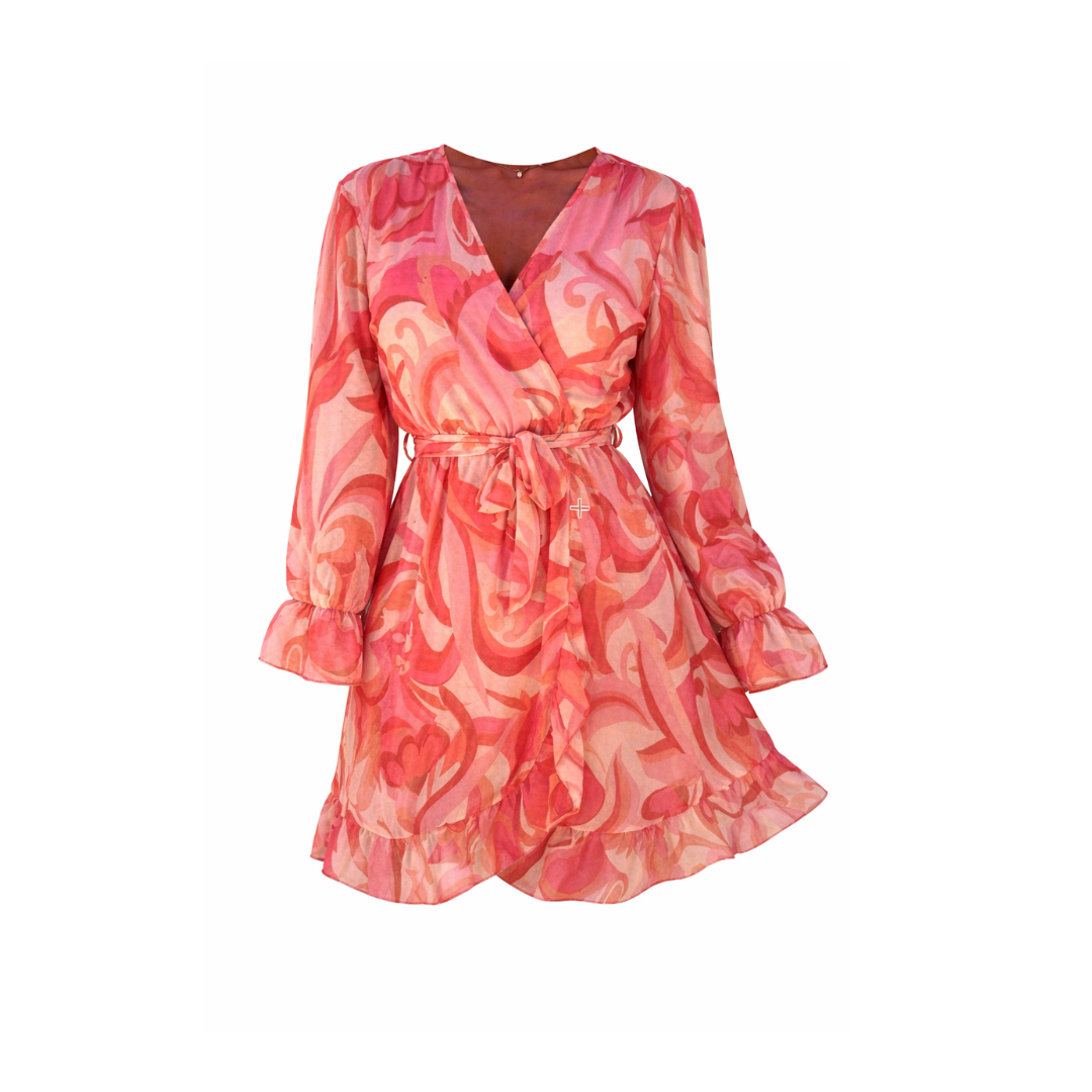 Sommerkleid - MILENA - Rosa Pink Muster – mit Gürtel