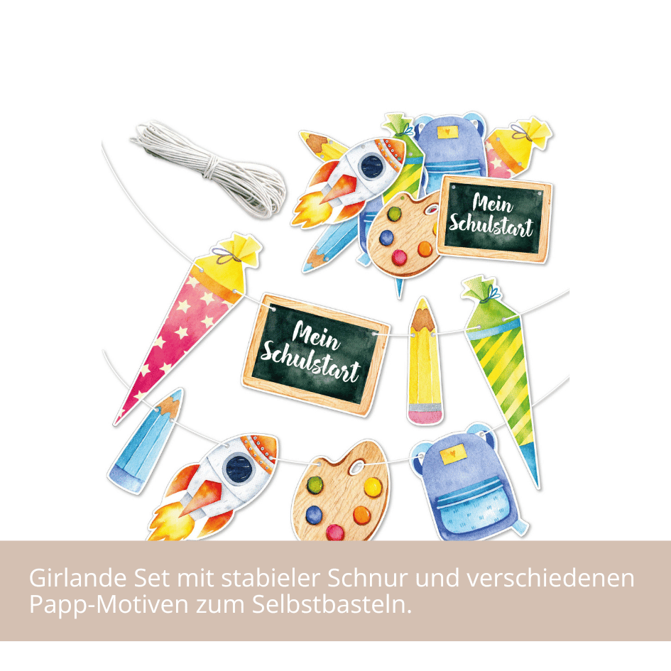 Papierdrachen Girlande zur Einschulung - Aquarell