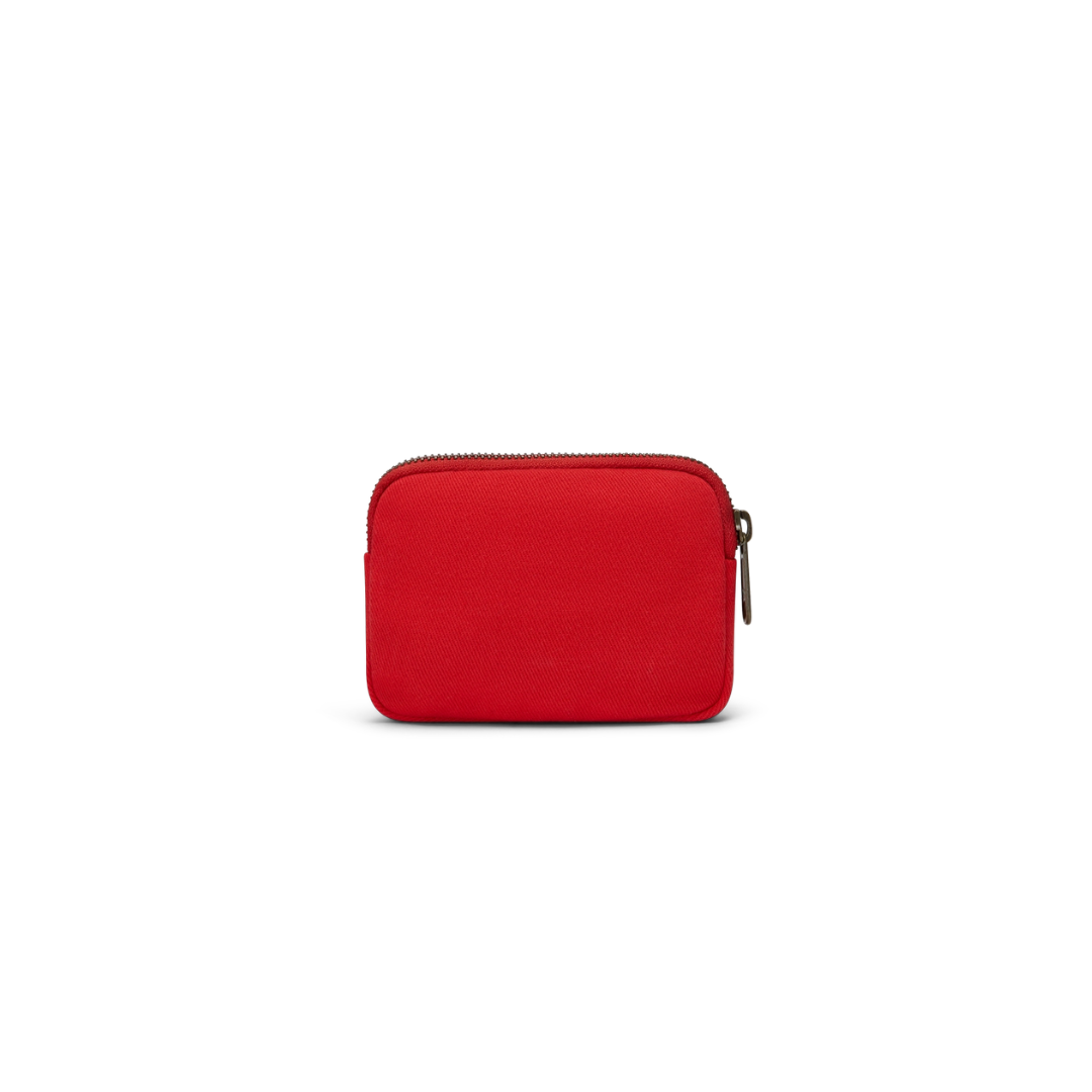 HINDBAG Lili Geldbörse Rückseite in leuchtendem Karminrot aus dickem Baumwollstoff mit Reißverschluss, ca. 13 x 9 cm.