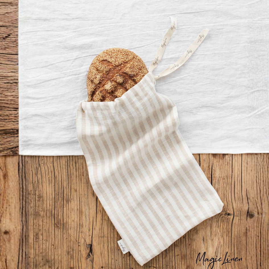 Leinen Brotbeutel - beige gestreift