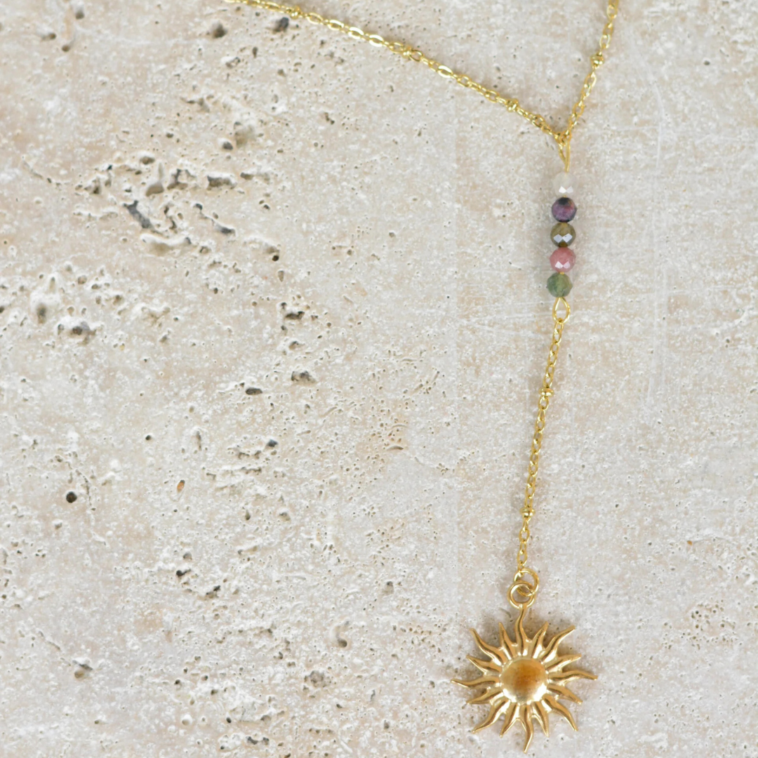 Kette - Y Turmalin - Sonne gold