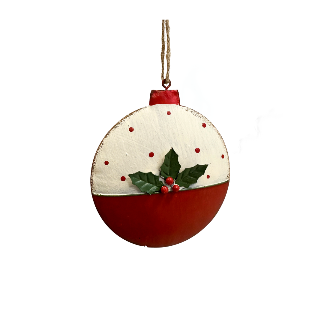 Dekohänger - Weihnachtskugel flach - Metall rot-grün