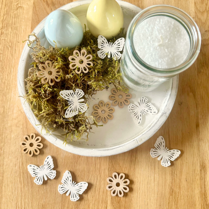 Streudeko - Frühling - Holz braun-weiß