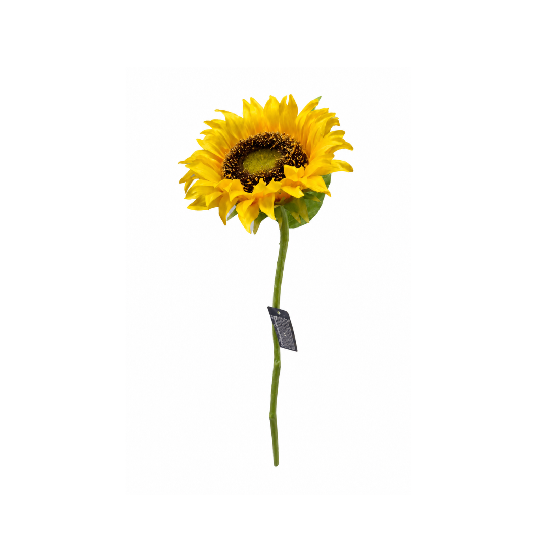 Künstliche Sonnenblume in Gelb mit dunkler Blütenmitte und grünem Stiel, ca. 37 cm lang.