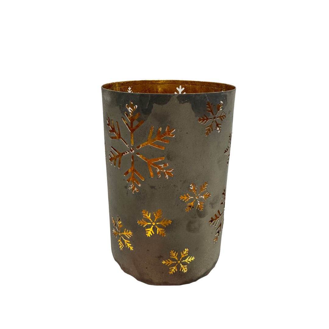 Laterne - Schneeflocken - gold-silber