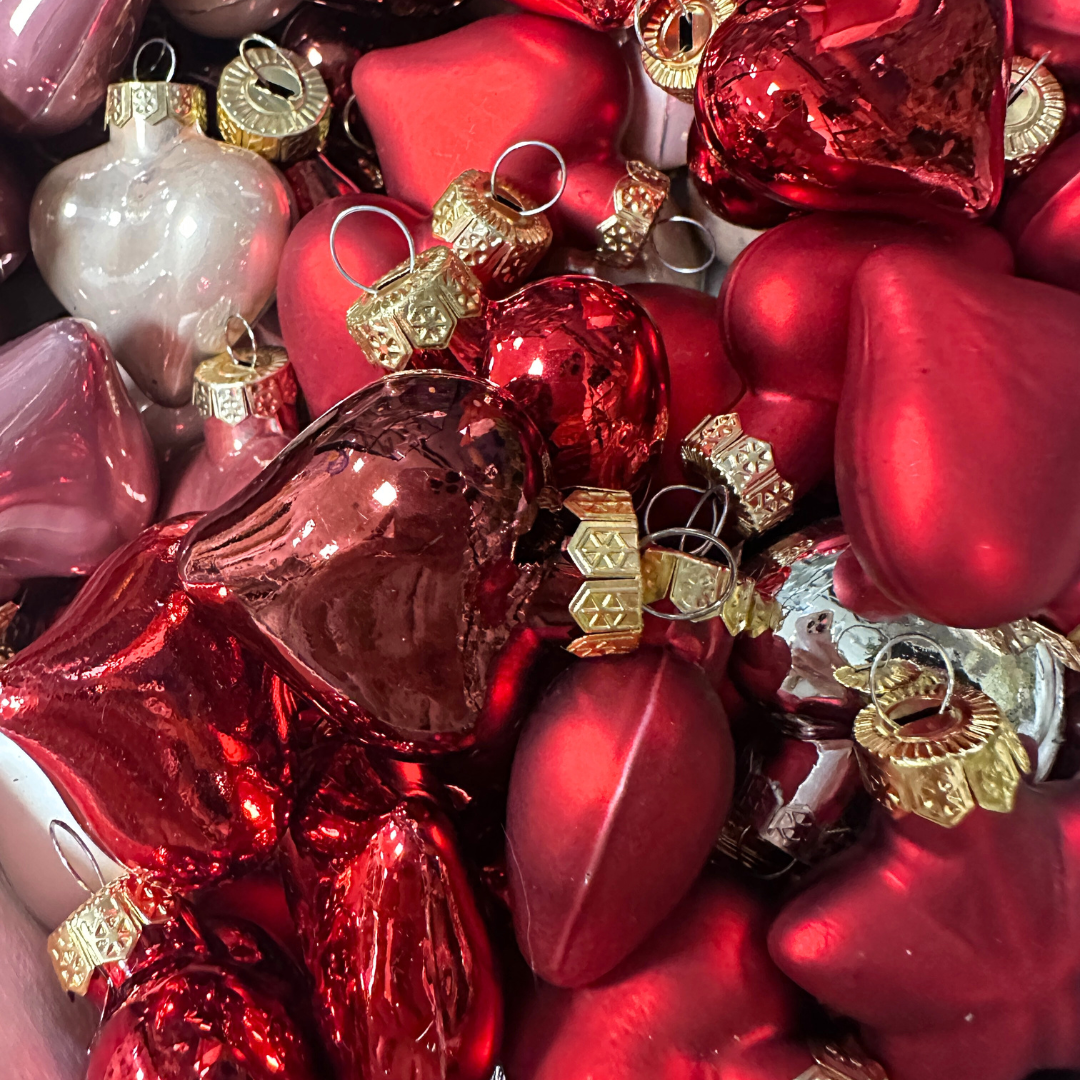 Mini-Weihnachtskugeln - Herz - rot - matt oder glänzend