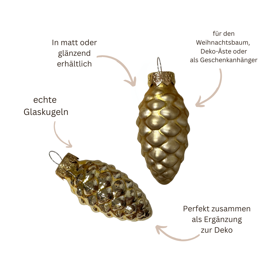Mini-Weihnachtskugeln - Zapfen - Gold - matt oder glänzend