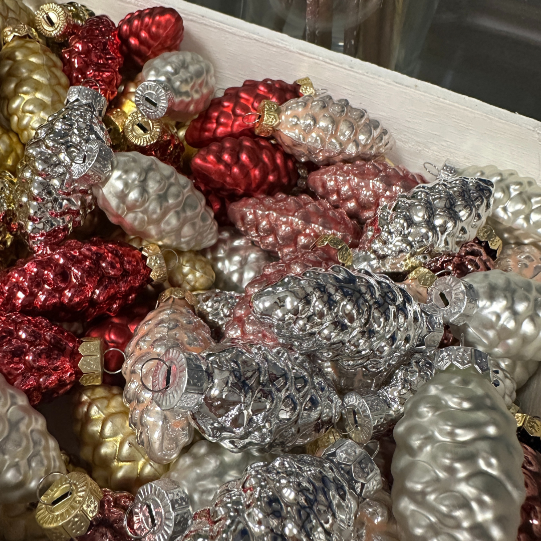 Mini-Weihnachtskugeln - Zapfen - Silber - matt oder glänzend
