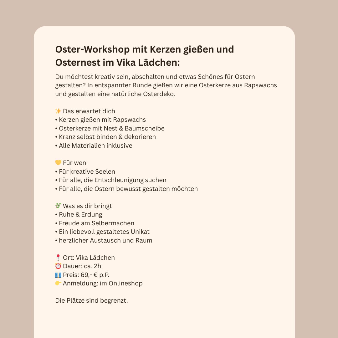 Event 03. März • Oster-Workshop Kerzen gießen mit Naturdeko