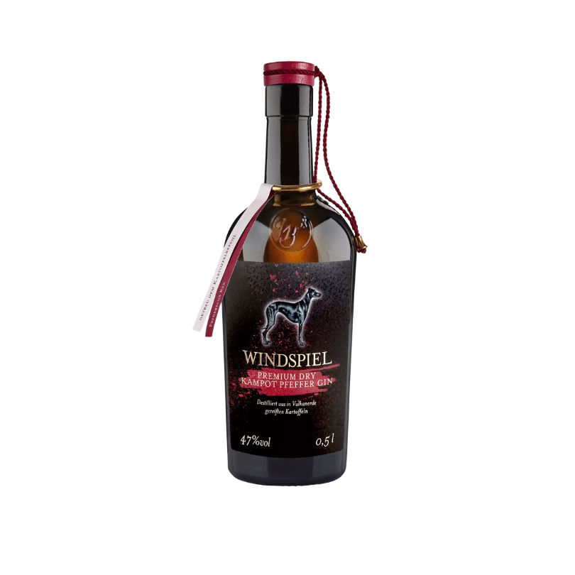 Windspiel Premium Dry Gin Kampot Pfeffer 47 % vol. 0,5 l mit rotem Kampot Pfeffer, Premium Gin aus der Vulkaneifel.