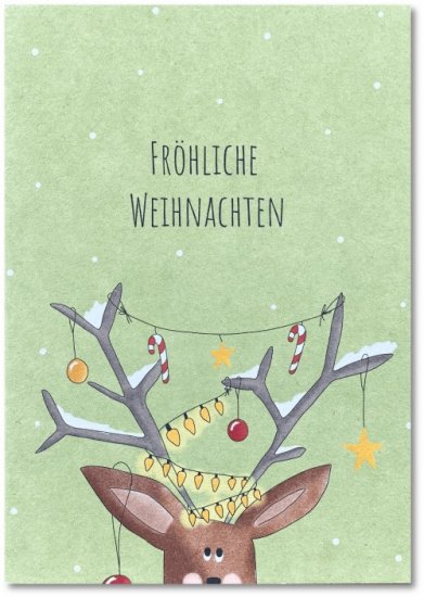 Postkarte - Fröhliche Weihnachten Rentier - zum Schließen ins Bild klicken