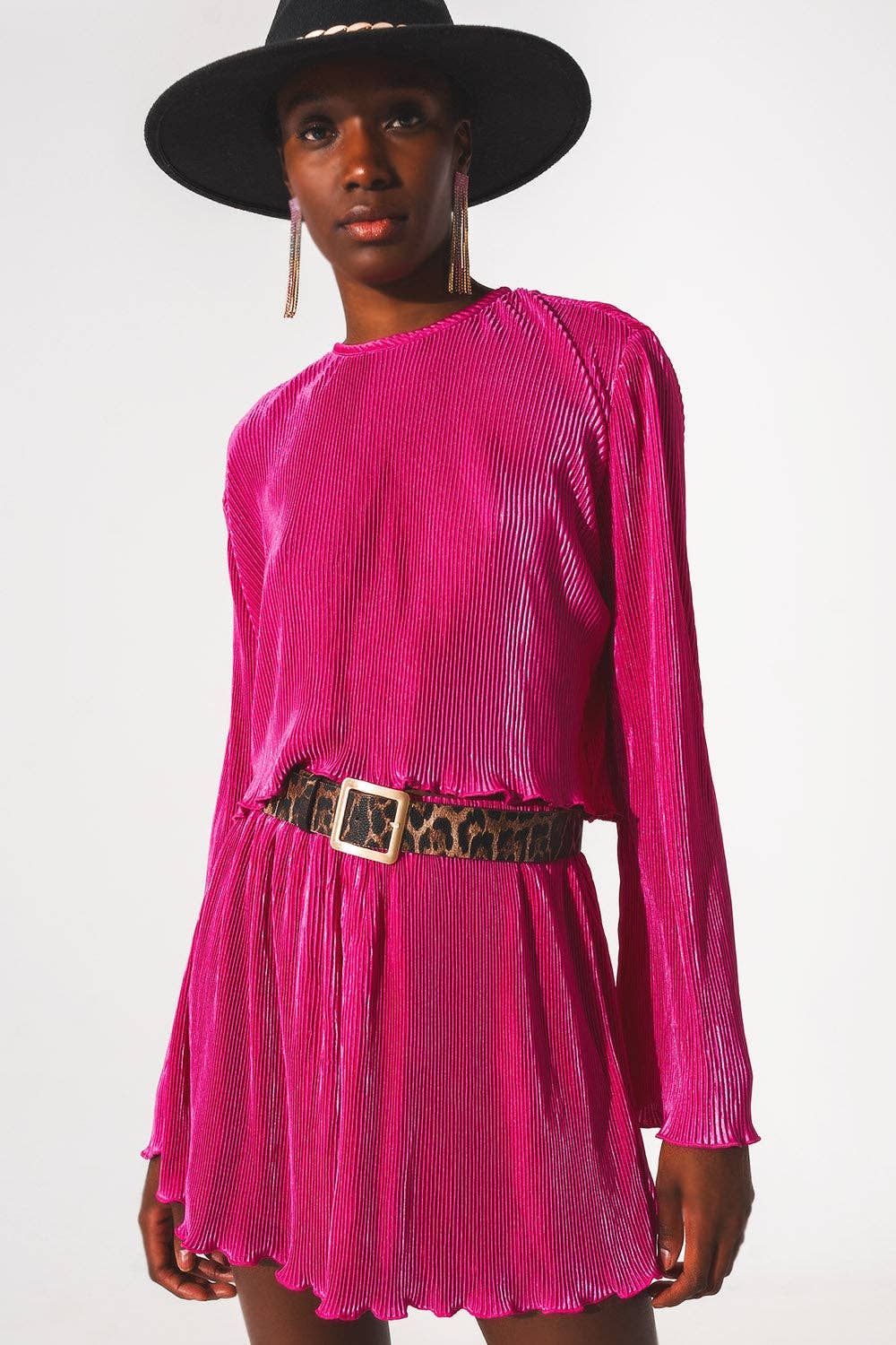 Crop-Top - FUCHSIA - plissiert