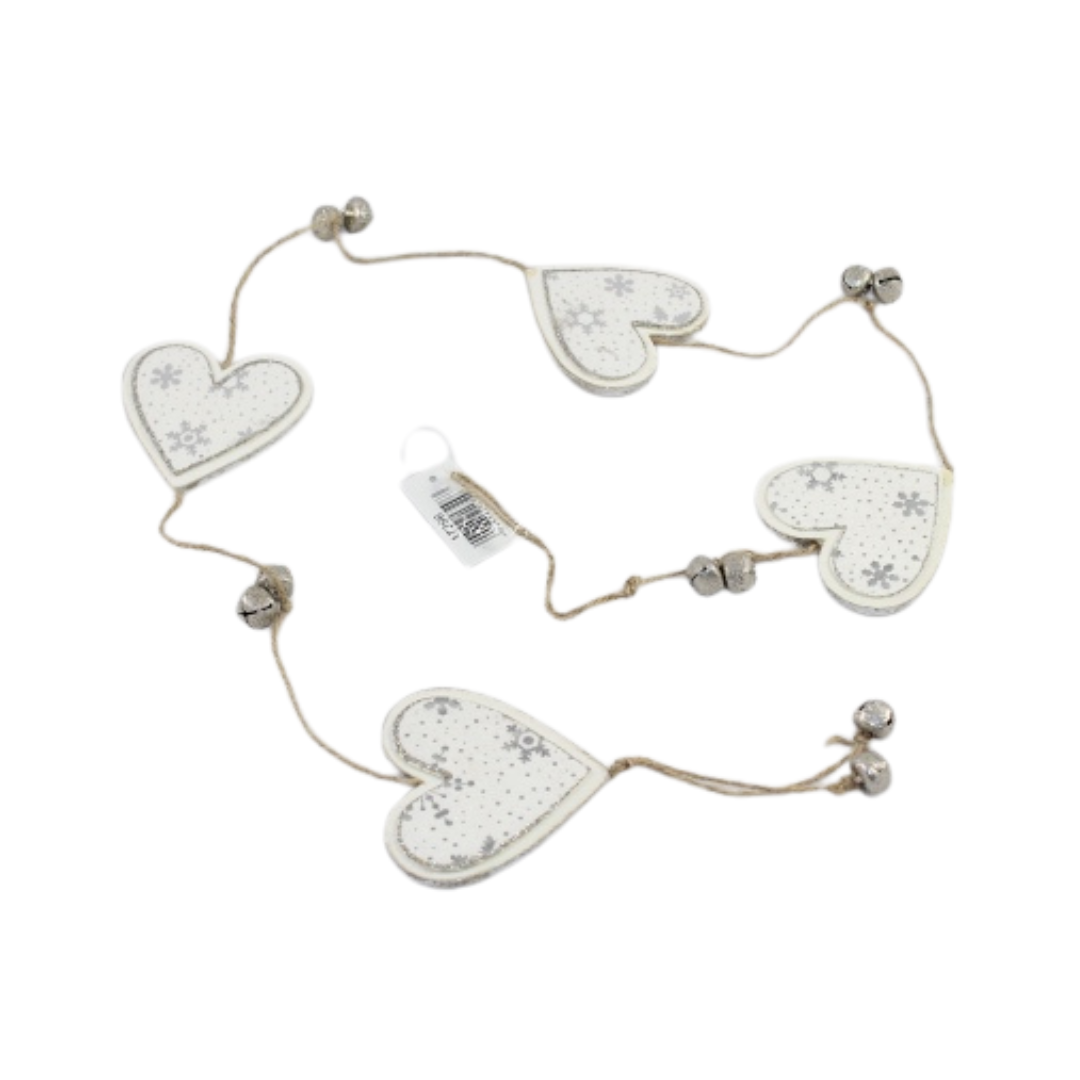 Girlande - Herzen Stoff mit Schneeflocken und Glocken RESTPOSTEN