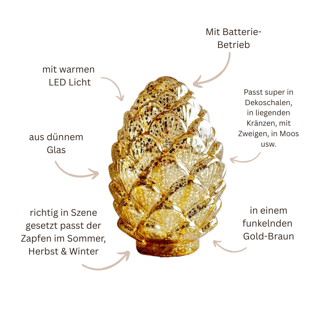 Zapfen Deko aus Glas mit LED