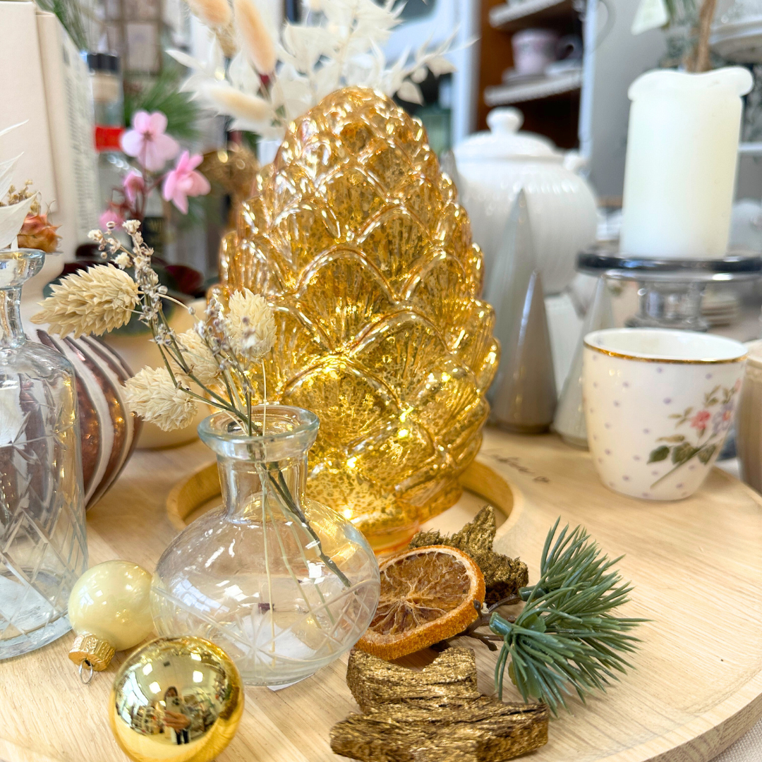 Zapfen Deko aus Glas mit LED