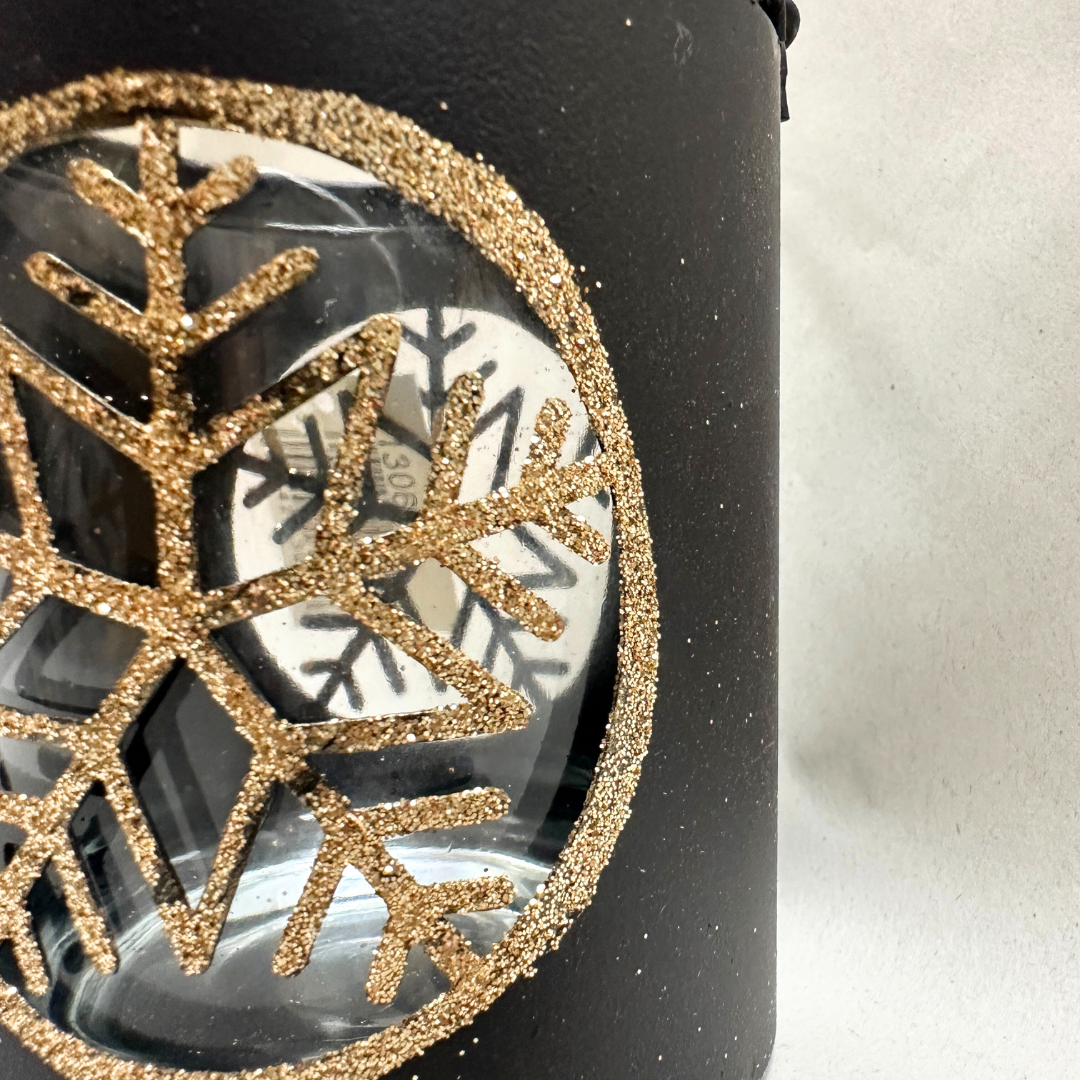 Laterne Mini - schwarz-gold - Schneeflocken
