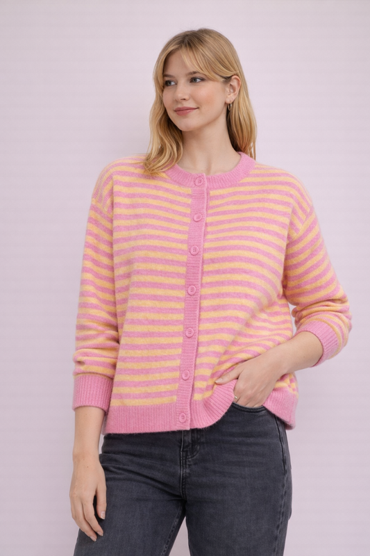 Strickjacke Wolle Cardigan gestreift pastell