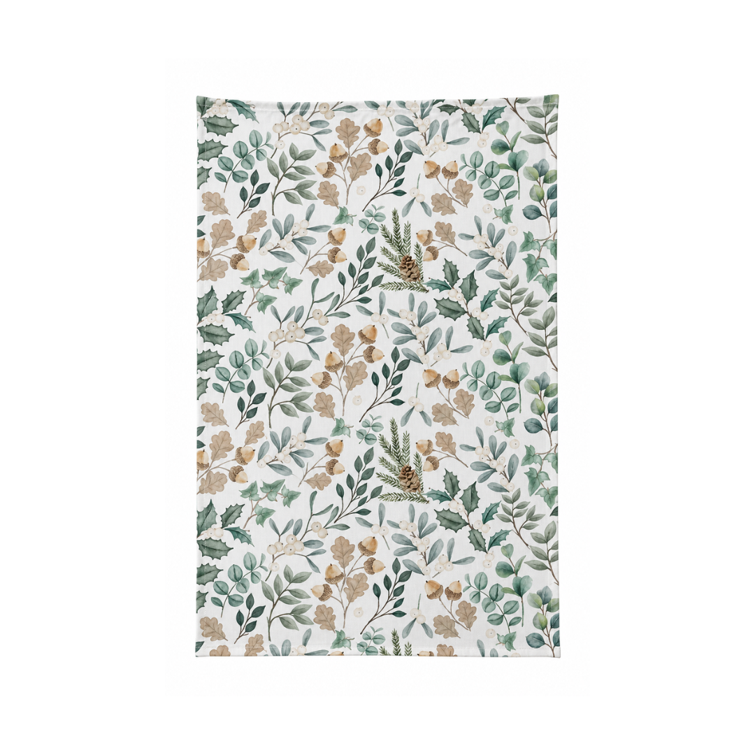 Ambiente Geschirrtuch Collection of Leaves 50 × 70 cm aus 100 % Baumwolle mit winterlichem Motiv aus Blättern und Mistelzweigen.