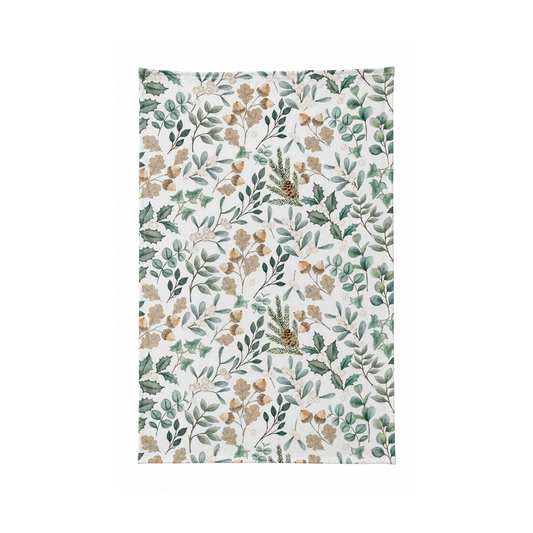 Ambiente Geschirrtuch Collection of Leaves 50 × 70 cm aus 100 % Baumwolle mit winterlichem Motiv aus Blättern und Mistelzweigen.