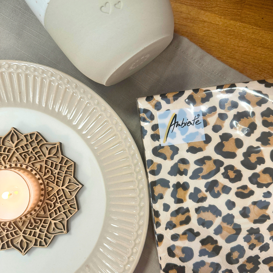Papierserviette M - Leopard pattern brown