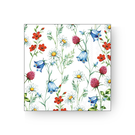 Papierserviette M - mixed wild flowers white