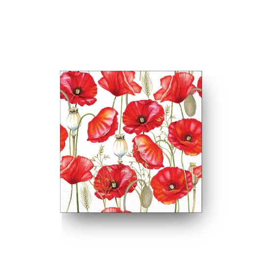 Papierserviette S - Poppy all over white
