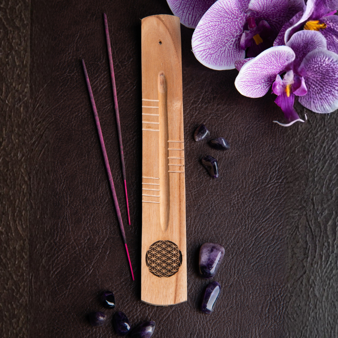 Räucherstäbchenhalter Holz • Blume des Lebens
