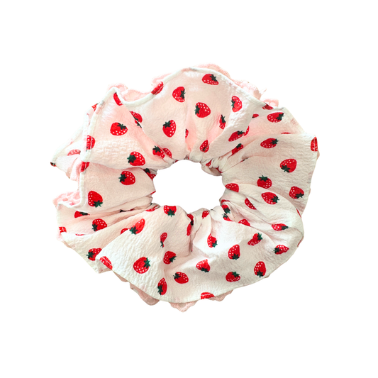 Stoff-Haargummi - Erdbeeren und Spitze 15 cm