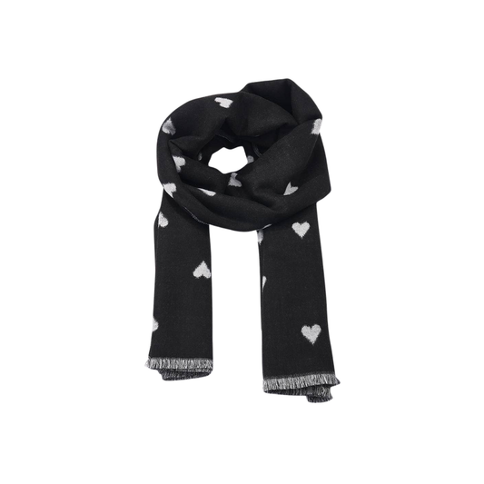 Wollschal mit Herzmuster - Schwarz