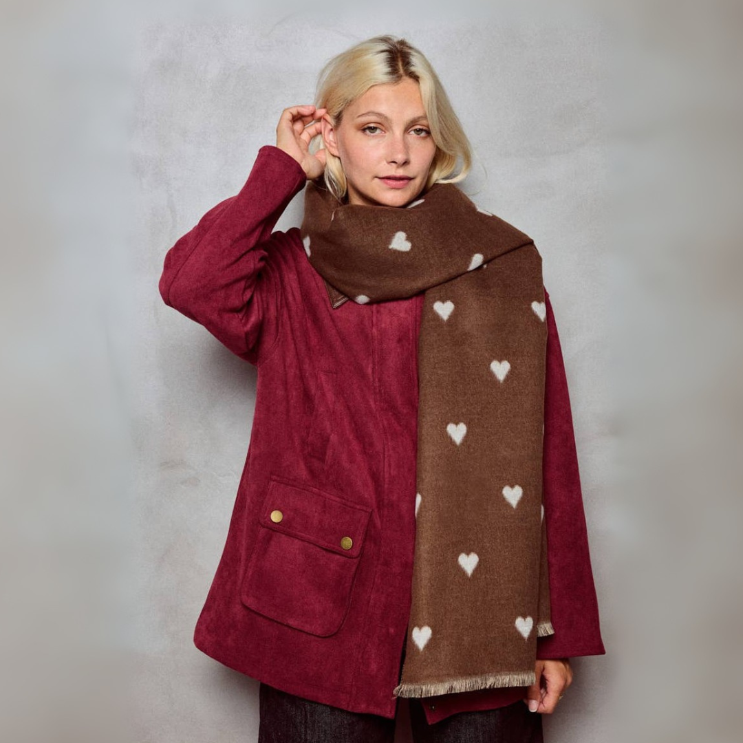 Wollschal mit Herzmuster • bordeux • wendbar