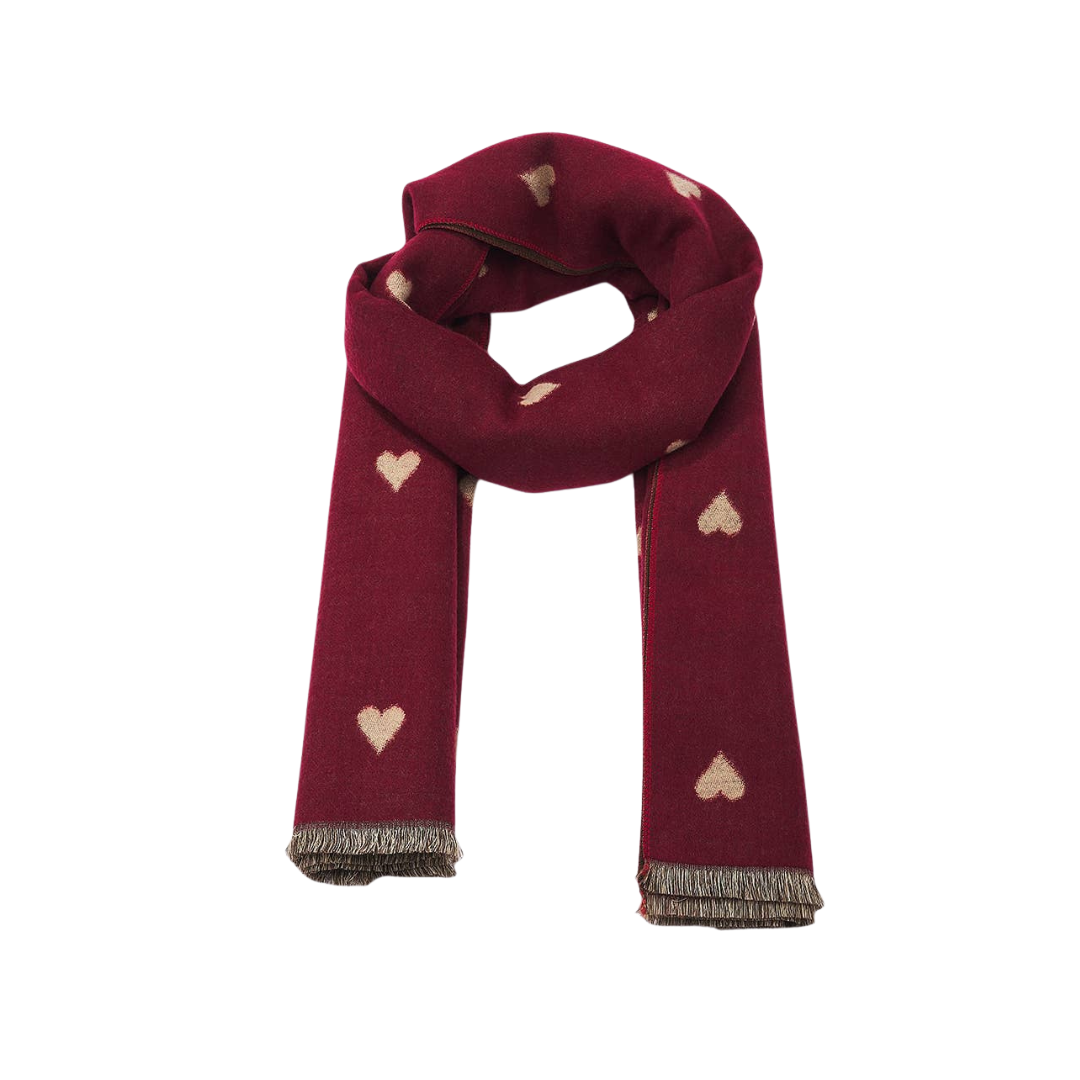 Wollschal mit Herzmuster • bordeux • wendbar