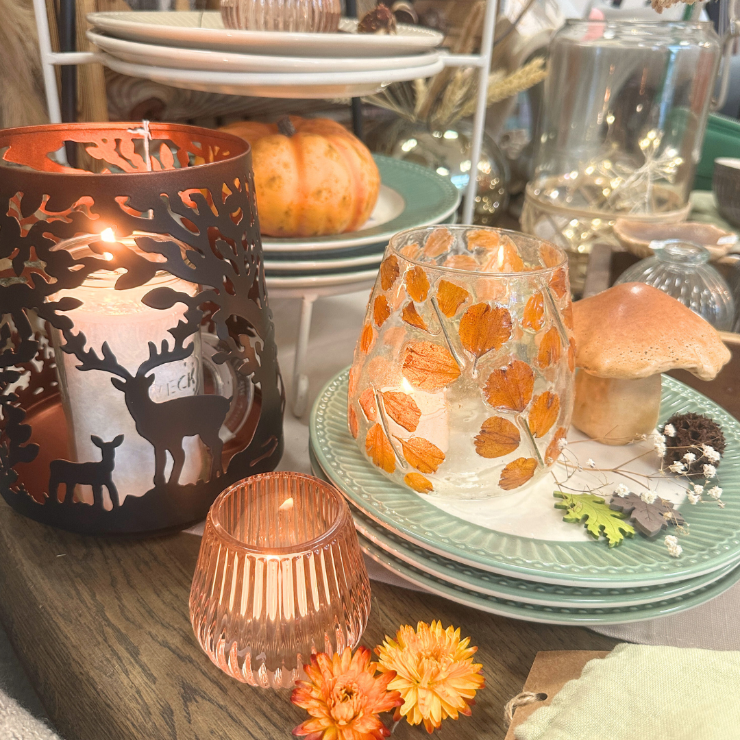 Windlicht - Kupfer Schwarz - Reh mit Hirsch Wald