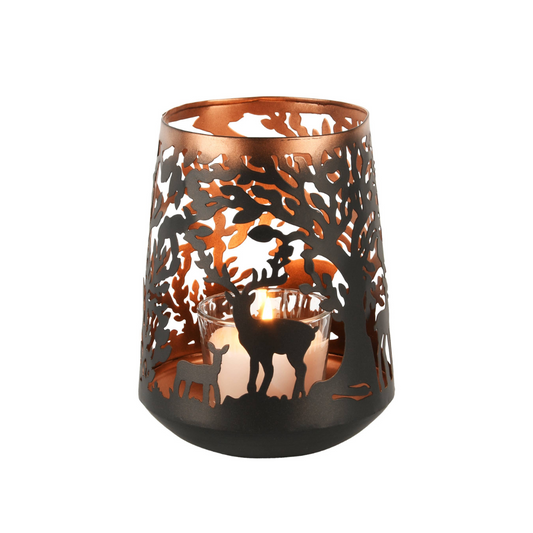 Windlicht - Kupfer Schwarz - Reh mit Hirsch Wald