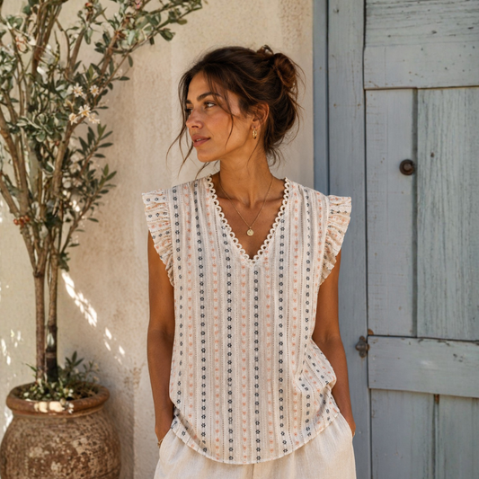 Bluse - IRIS - bestickt Baumwolle Leinen