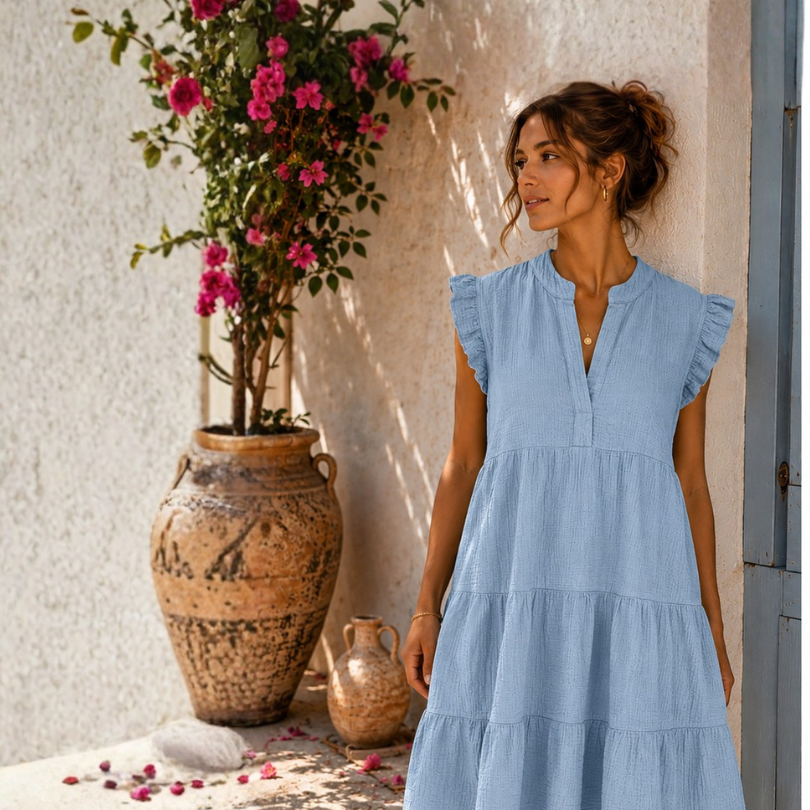 Kleid - JANA - 100% Baumwollgaze hellblau