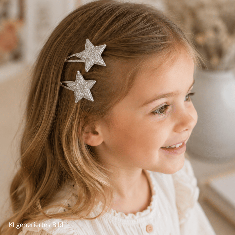 Haarclips - Silberner Glitzer‑Sterne - 2er Pack