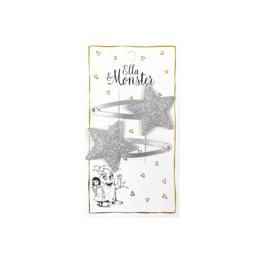 Haarclips - Silberner Glitzer‑Sterne - 2er Pack