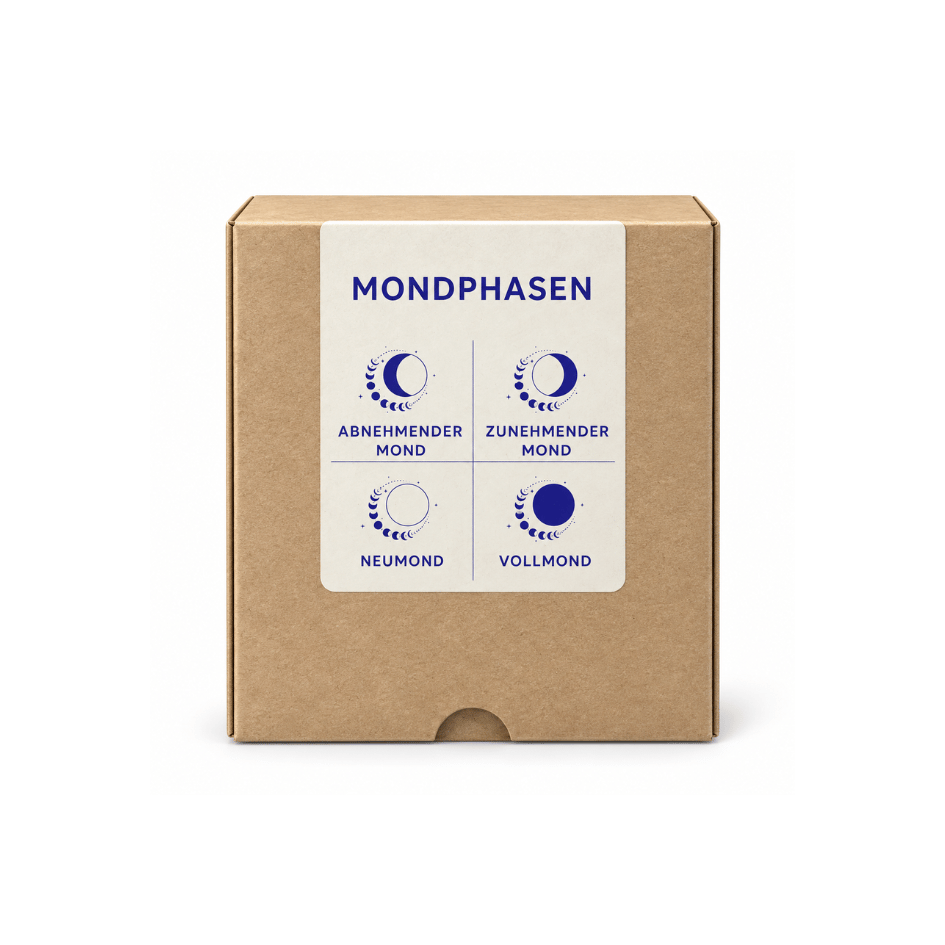 Mondphasen-Set mit vier Räuchermischungen à 50 ml für Neumond, zunehmenden Mond, Vollmond und abnehmenden Mond.