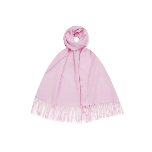 Rosa Damen Schal aus 100 % Viskose mit langen Fransen, weich und großzügig geschnitten, als Schal oder Stola tragbar.