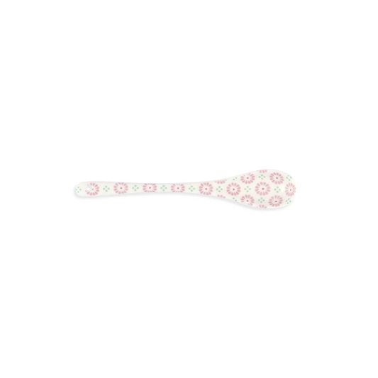 GreenGate Löffel Narina Pale Pink aus hellem Steingut mit rosa Blüten und kleinen mintgrünen Details.