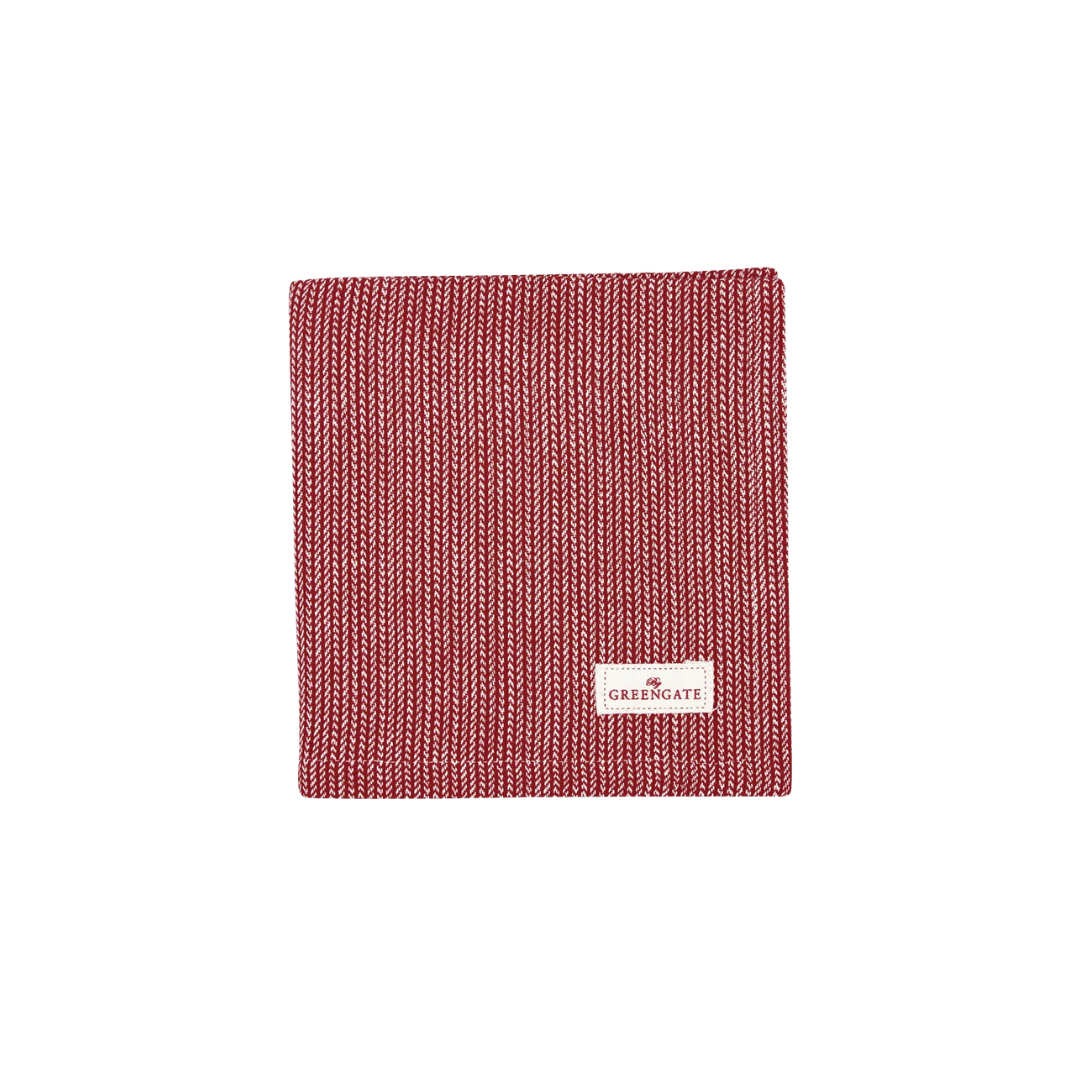 GreenGate Stoffserviette Alicia Red aus Baumwolle mit feinem rot-weißem Streifenmuster für Tischdekoration, Landhausstil und Weihnachten.