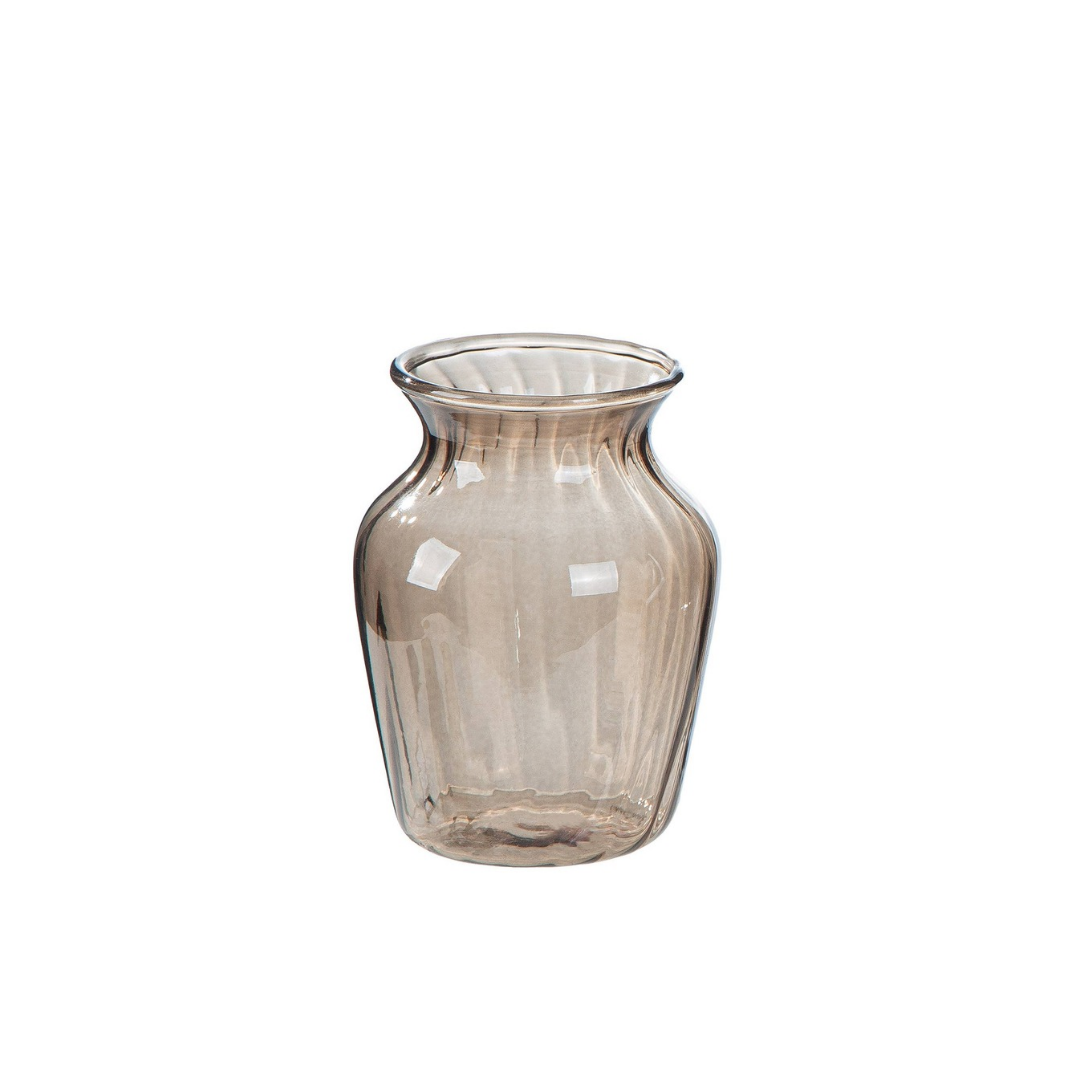 Kleine Glasvase Alba in transparenter Braun-Nuance in der Form Urne, aus zartem Glas für Blumen und Dekoration.