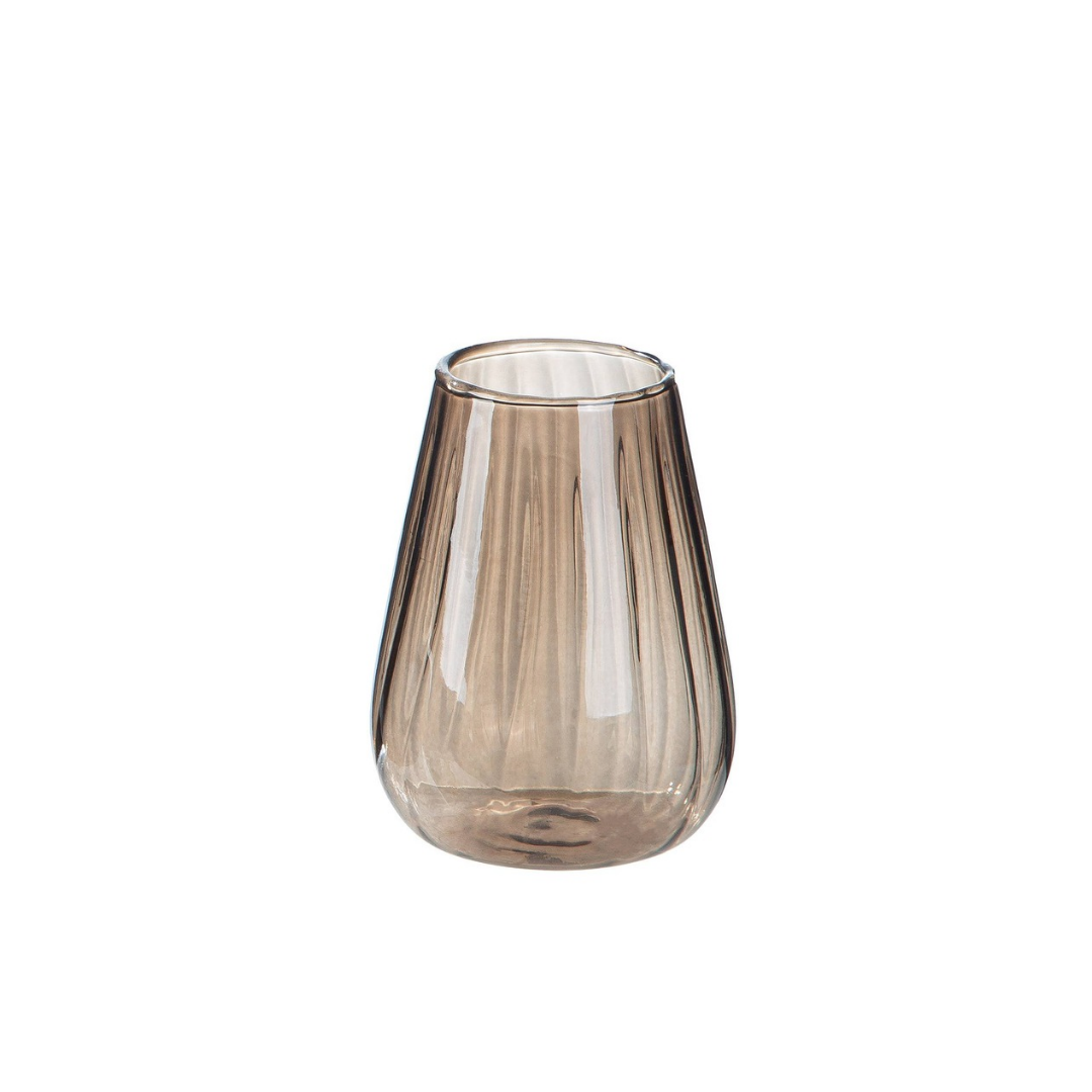 Kleine Glasvase Alba in transparenter Braun-Nuance in der Form Oval, aus zartem Glas für Blumen und Dekoration.